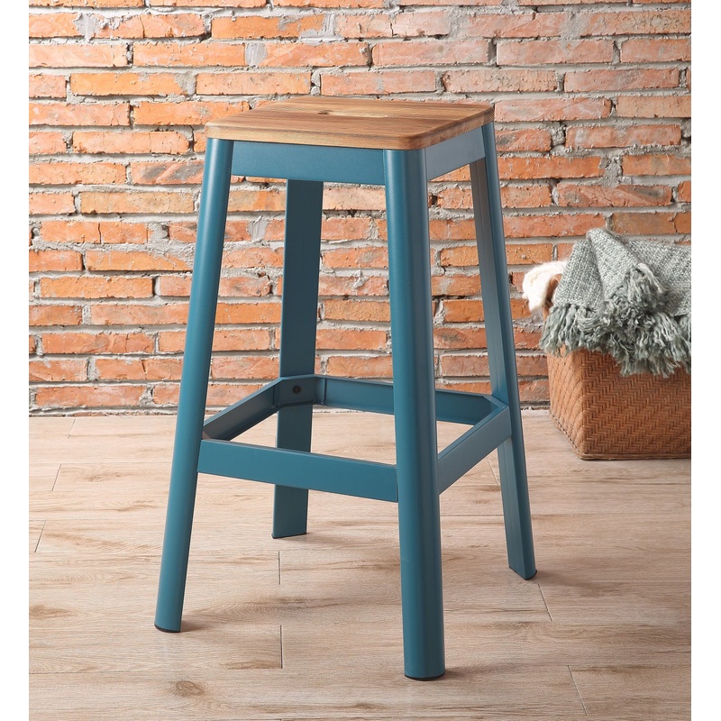 Contrast Teal And Natural Wood Bar Stool By Homeroots