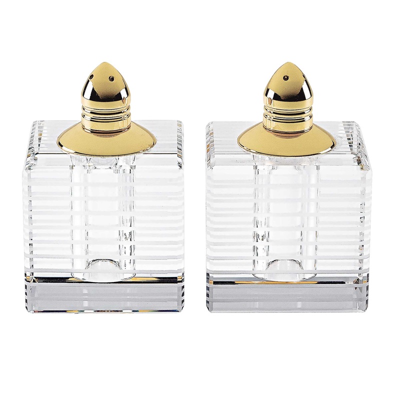 Hand Made Crystal Gold Pair Of Salt And Pepper Shakers By Homeroots