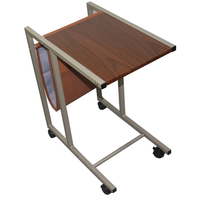 Modern Brown Faux Woodgrain Metal Laptop Cart Desk By Homeroots