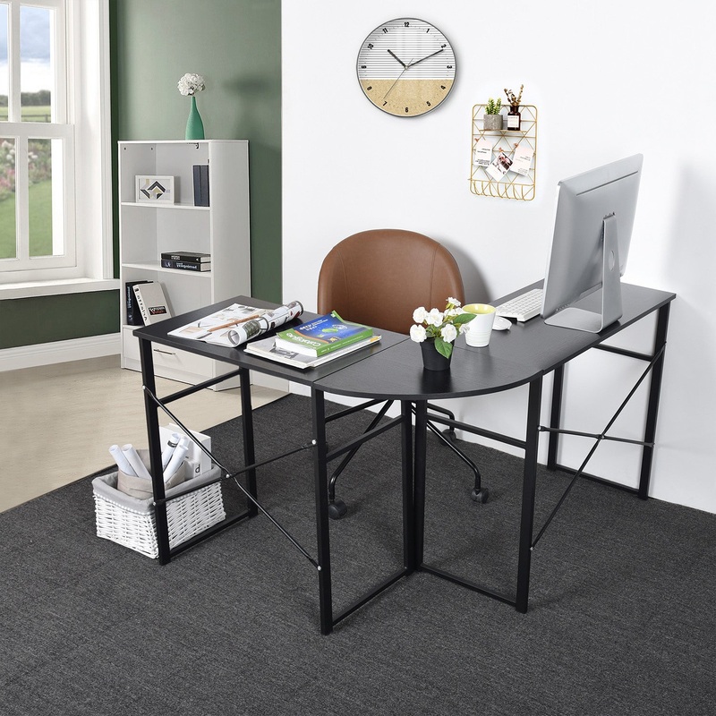 Modern Geo Black L Shape Computer Table By Homeroots