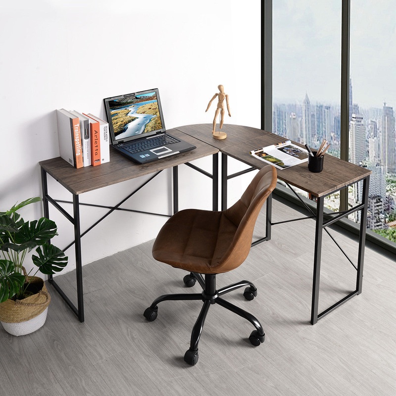 Modern Geo Walnut L Shape Computer Table By Homeroots