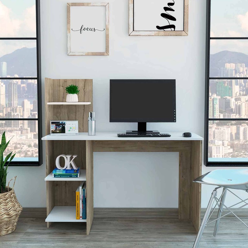 Modern Natural and White Computer Desk By Homeroots