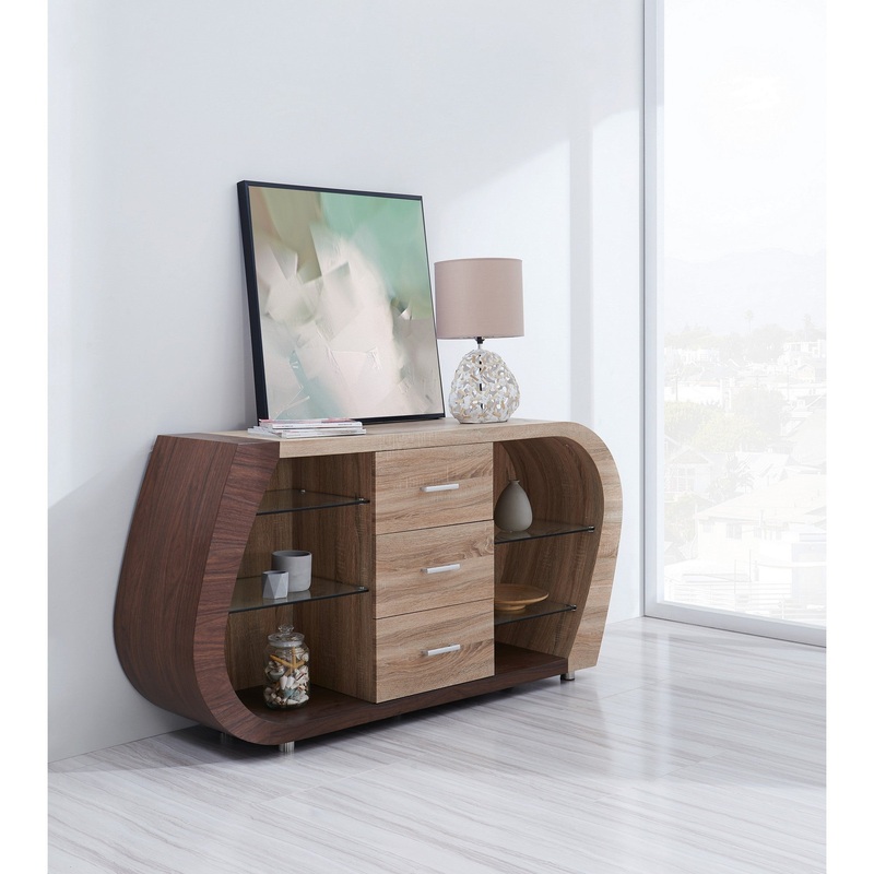 Oak And Walnut Multi Tone Buffet With 3 Drawers By Homeroots