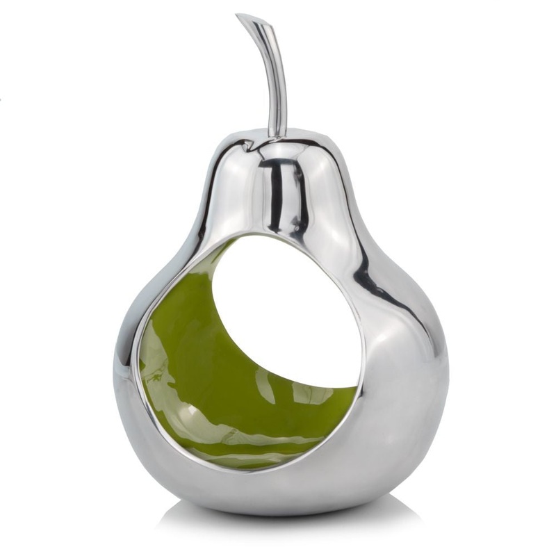Pear Shaped Aliminum Cast Decorative Accent Bowl In Green Intrior By Homeroots