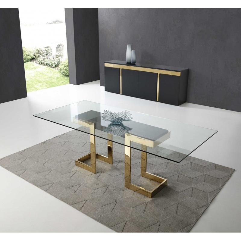 Polished Gold Glass Stainless Steel Dining Table By Homeroots