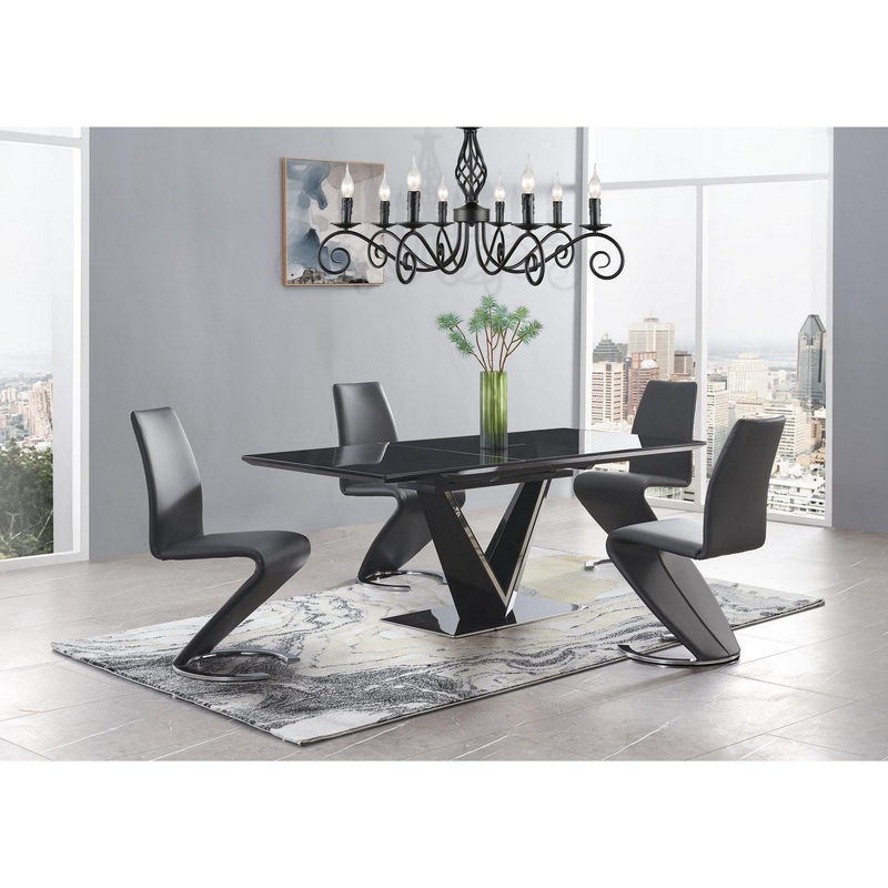 Set Of 2 Black Z Shape Design Dining Chairs With Horse Shoe Shape Base By Homeroots