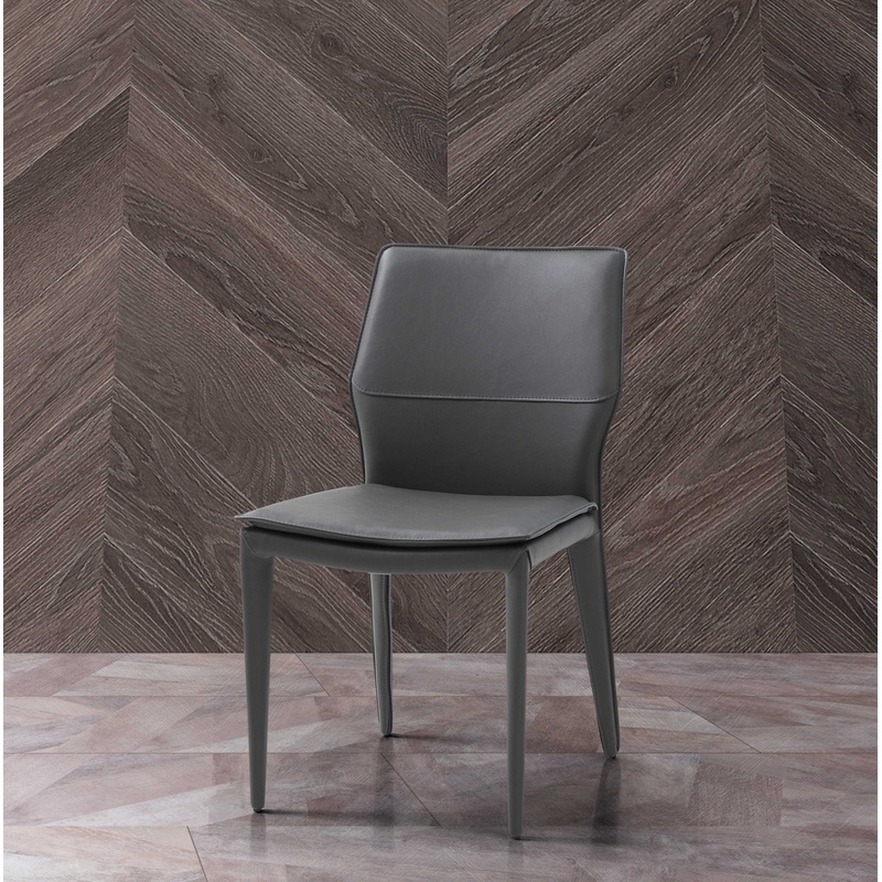 Set Of 2 Dark Faux Leather Metal Dining Chairs By Homeroots
