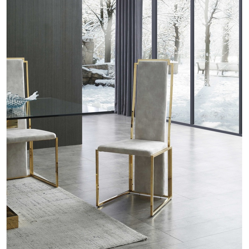 Set Of 2 Ultra Modern Beige Suede And Gold Dining Chairs By Homeroots