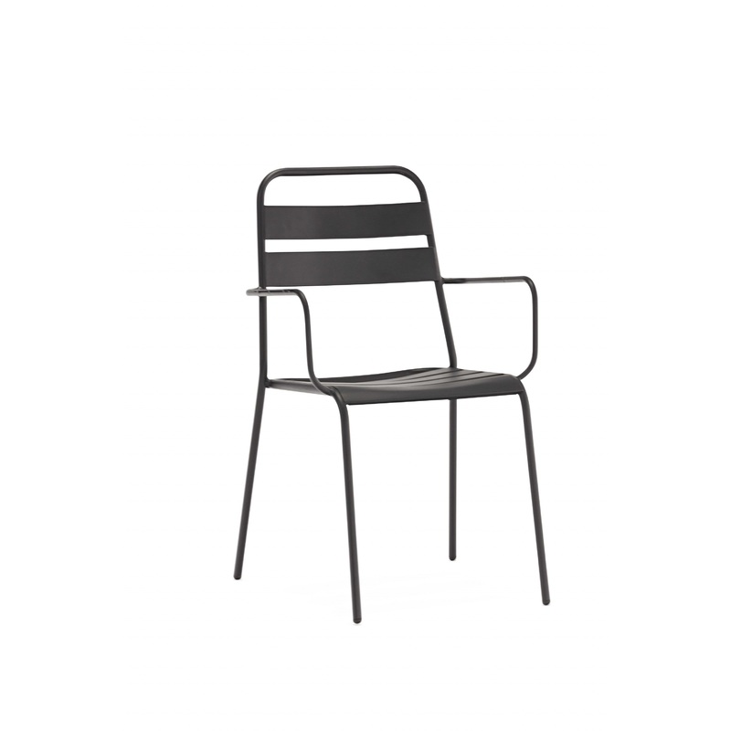 Set Of 4 Gray Stackable Aluminum Arm Chairs By Homeroots