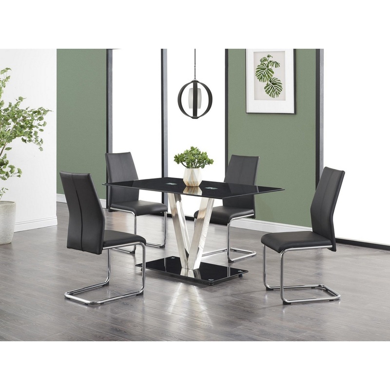 Set Of 4 Modern Black Dining Chairs With Chrome Metal Base By Homeroots