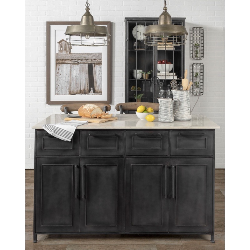 Solid Iron Black Body White Marble Top Kitchen Island With 4 Drawer By Homeroots