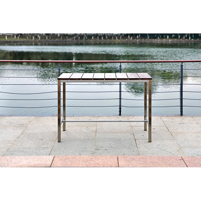 Teak Wood & Stainless Steel Bar Table By Homeroots