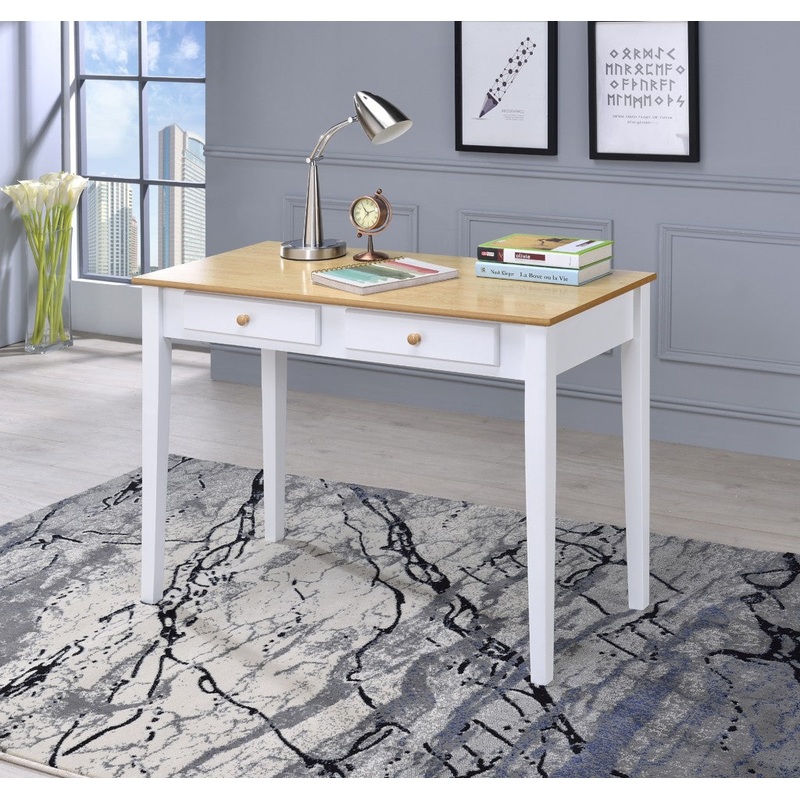 Wood And White Finish Cottage Desk With 2 Drawers By Homeroots