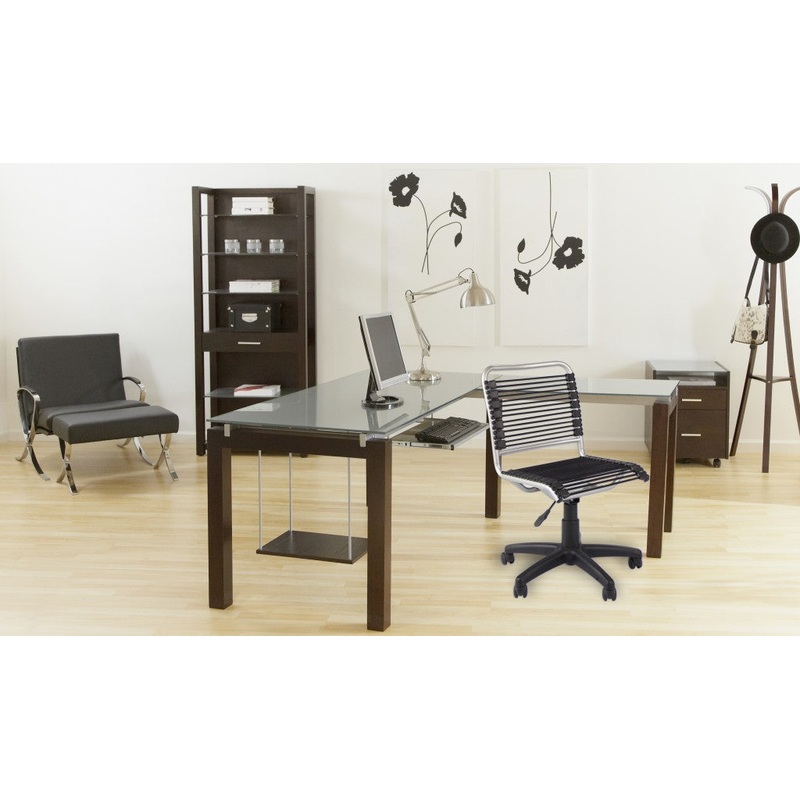 35" Chrome and Black Round Bungee Cord Low Back Office Chair By Homeroots