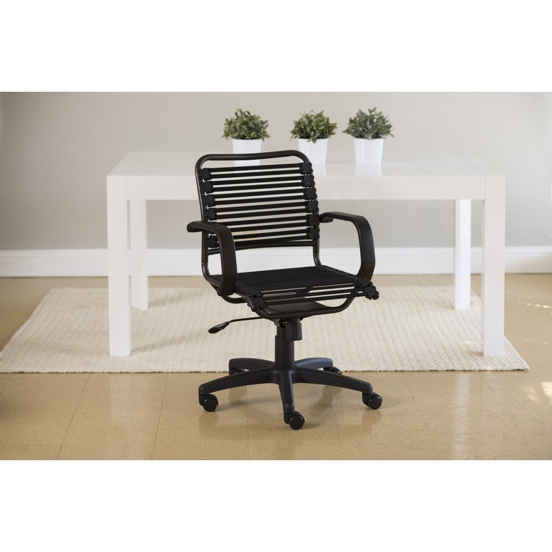 37" All Black Flat Bungee Cord Mid Back Office Chair By Homeroots