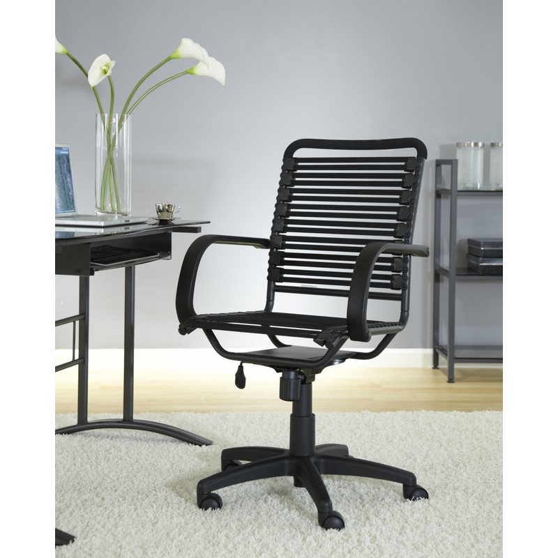 45" All Black Flat Bungee Cord High Back Office Chair By Homeroots