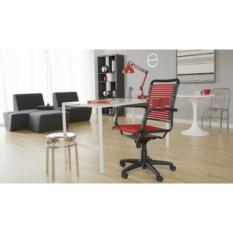 45" Black and Red Flat Bungee Cord High Back Office Chair By Homeroots