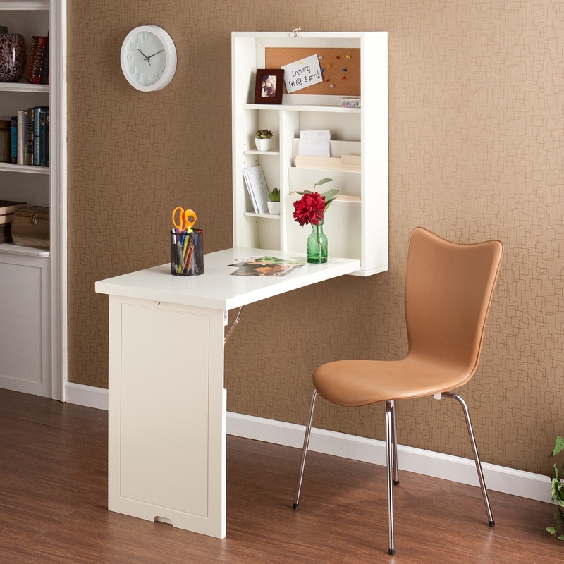 Antique White Fold Out Convertible Wall Mount Desk By Homeroots
