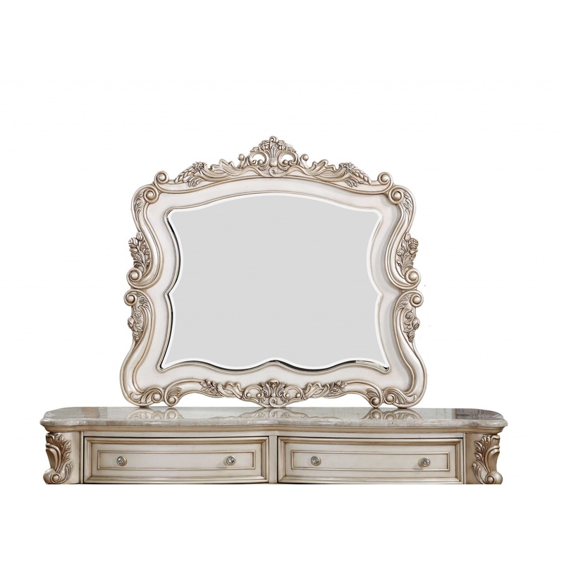 Antique White Wood Mirror By Homeroots