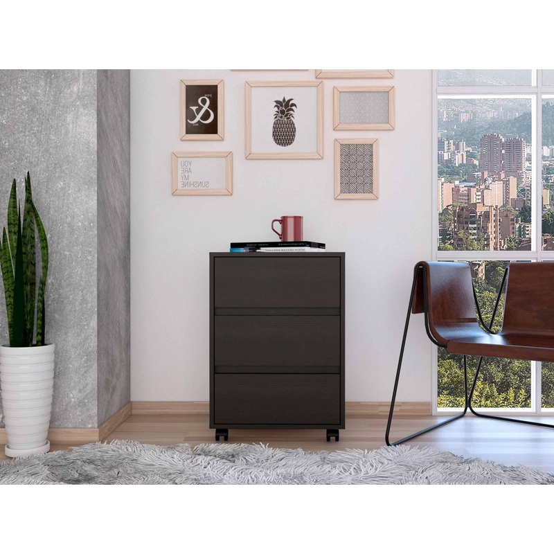Black Three Drawer Rolling Cabinet By Homeroots