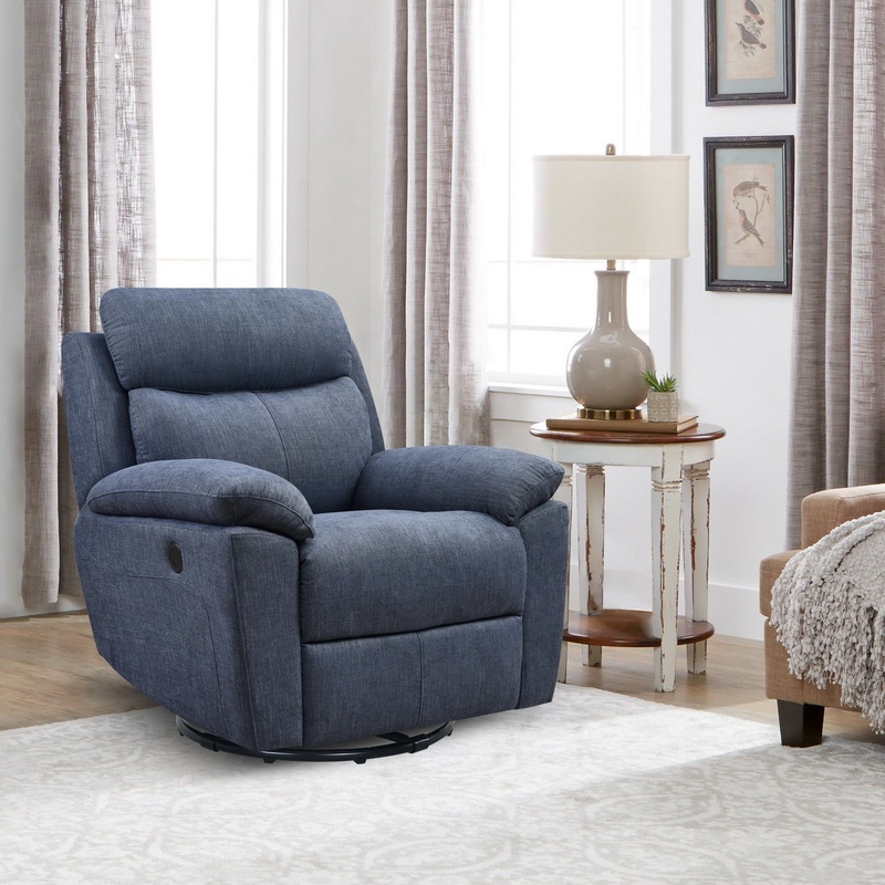 Blue Fabric Glider & Swivel Power Recliner with USB port By Homeroots