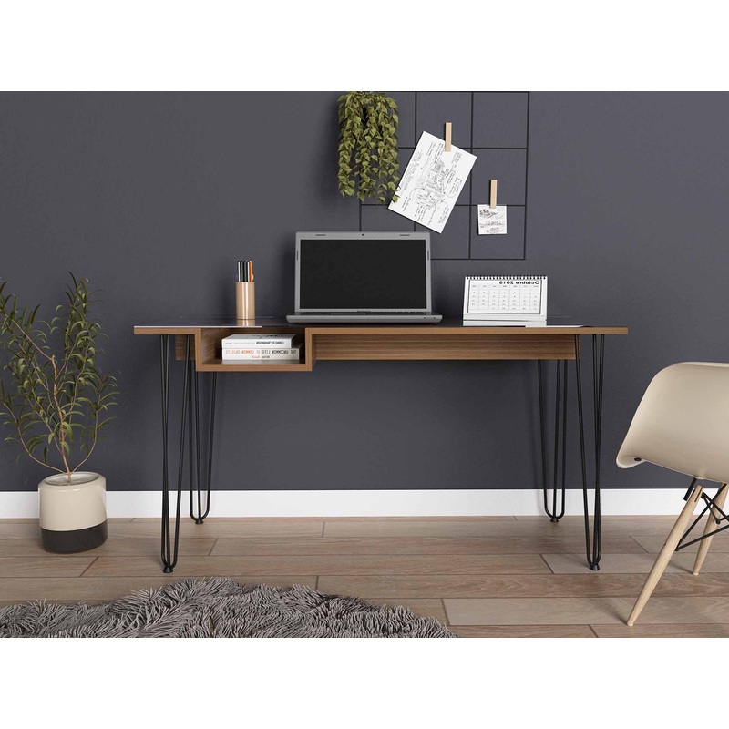 Deco Mahogany and Black Geometric Computer Desk By Homeroots