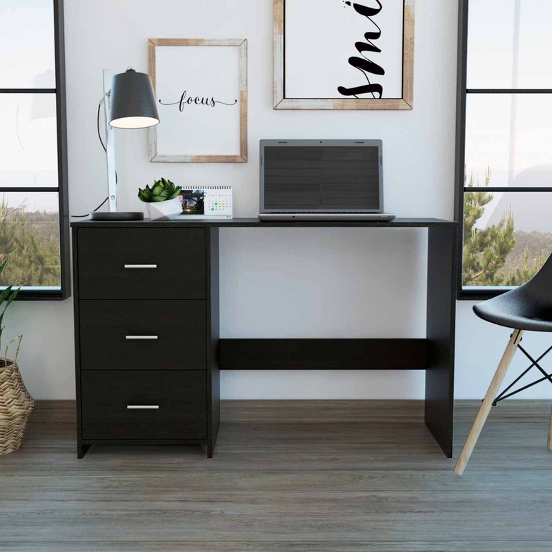 Echo Black Computer Desk with Three Drawers By Homeroots - 403782