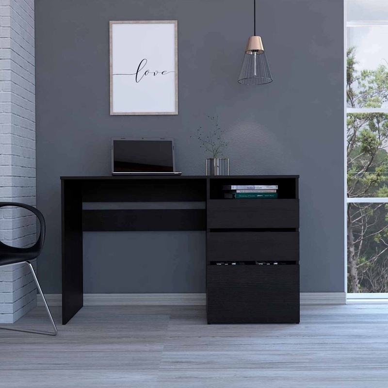 Echo Black Computer Desk with Three Drawers By Homeroots - 403805