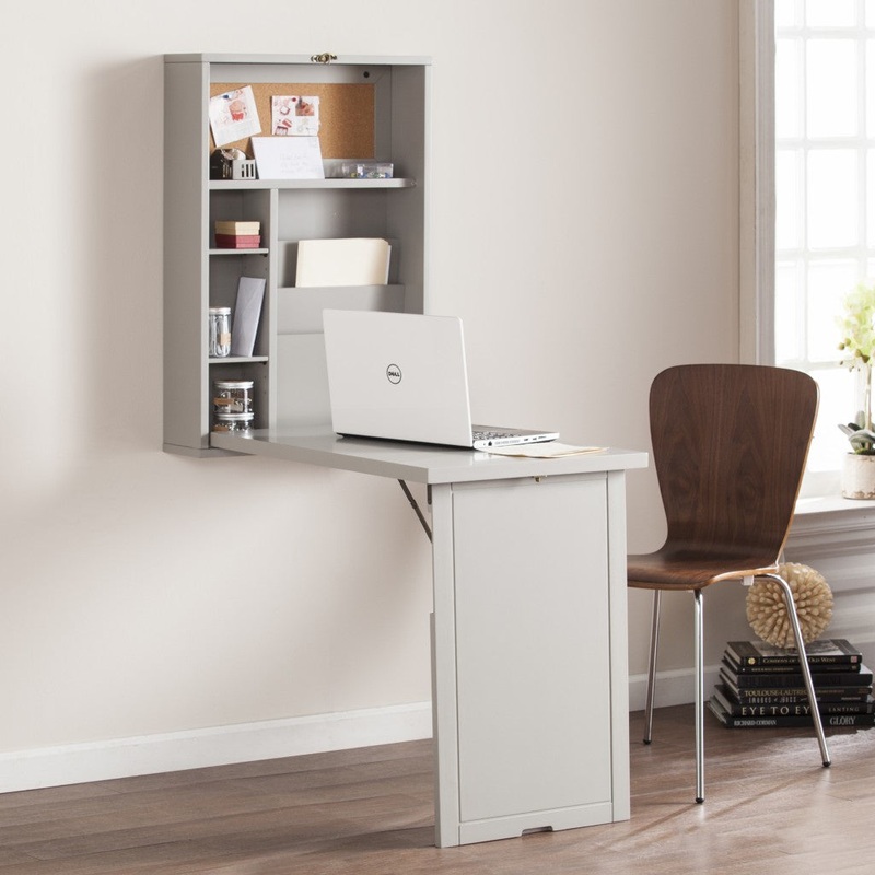 Gray Fold Out Convertible Wall Mount Desk By Homeroots