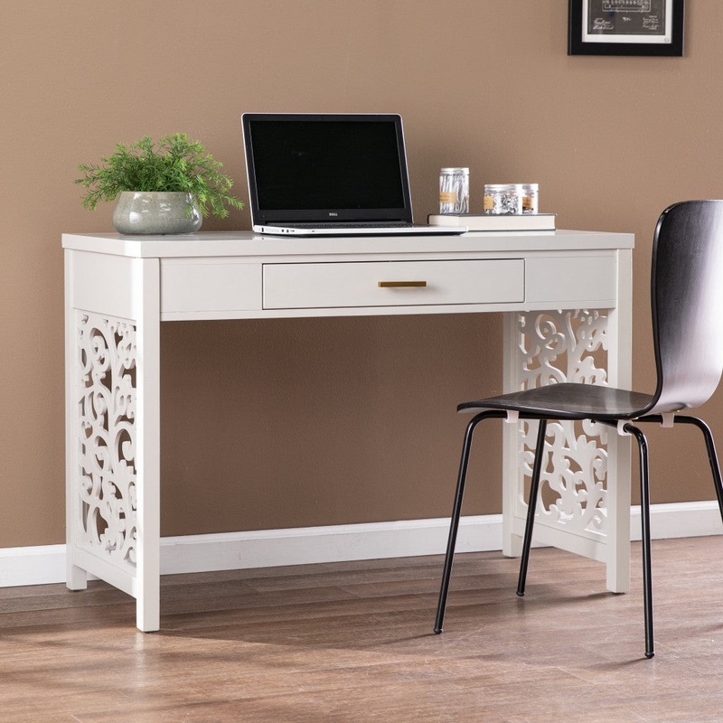 Gray Lattice Desk with Storage By Homeroots