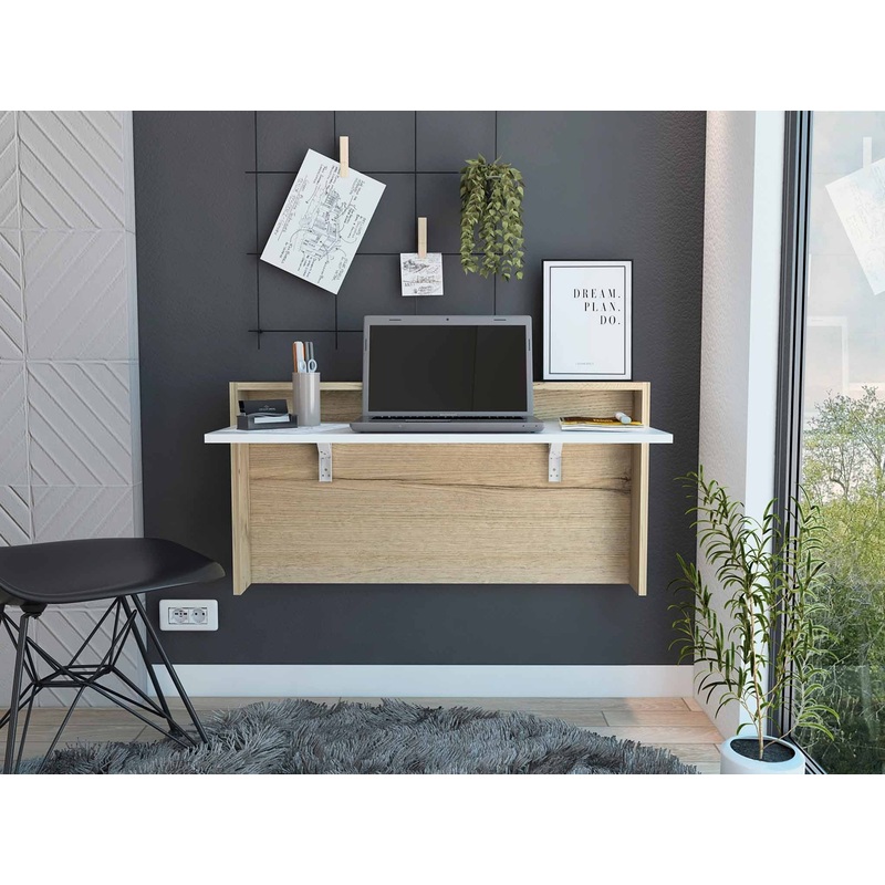 Mod White and Natural Folding Floating Desk By Homeroots
