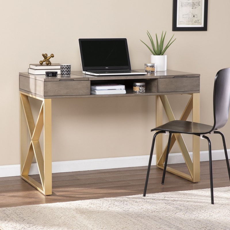 Modern Gray and Gold Writing Desk with Storage By Homeroots