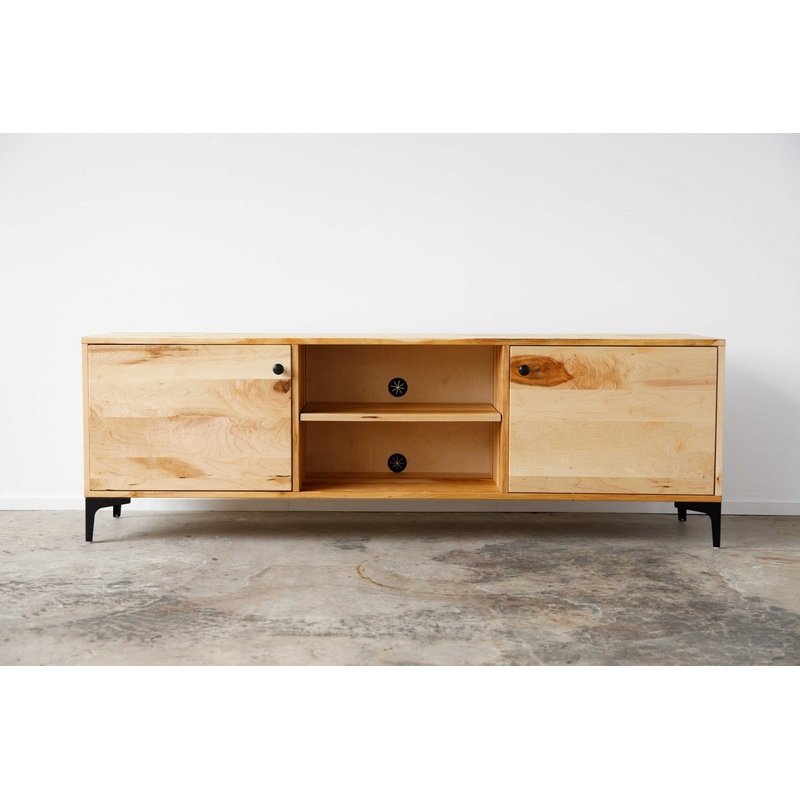 Natural Maple And Black Steel TV Stand or Media Center By Homeroots
