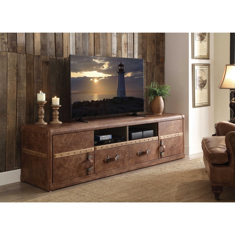 Retro Brown Leather Tv Stand By Homeroots