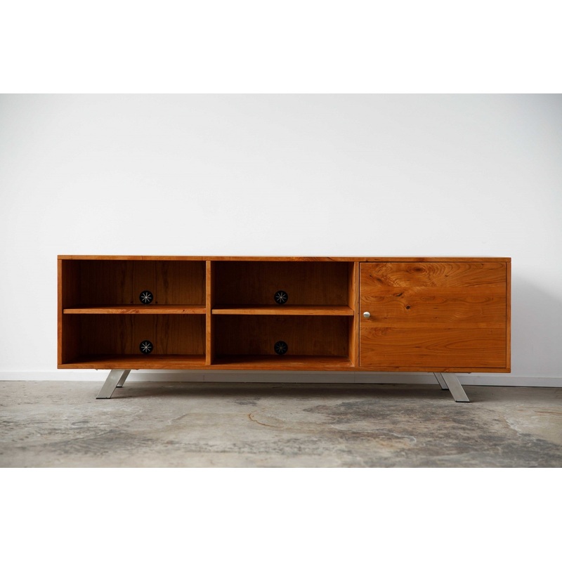 Retro Warm Natural Cherry And Steel TV Stand and Media Center By Homeroots