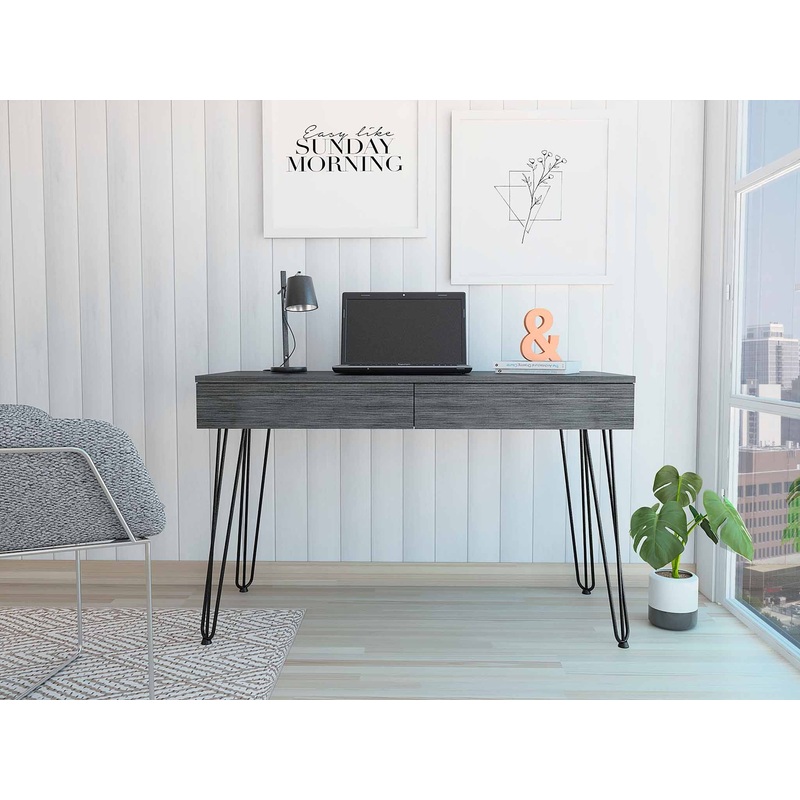 Roxy Gray Computer Desk with Two Drawers By Homeroots