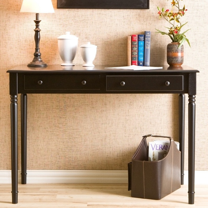 Satin Black Desk with Drawers By Homeroots
