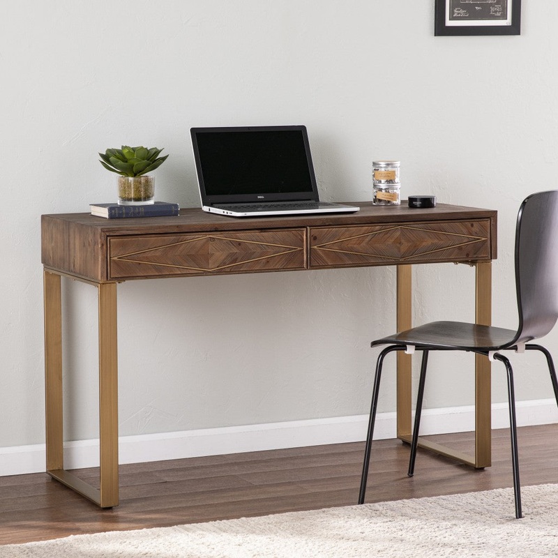 Shades of Brown and Gold Reclaimed Wooden Desk By Homeroots