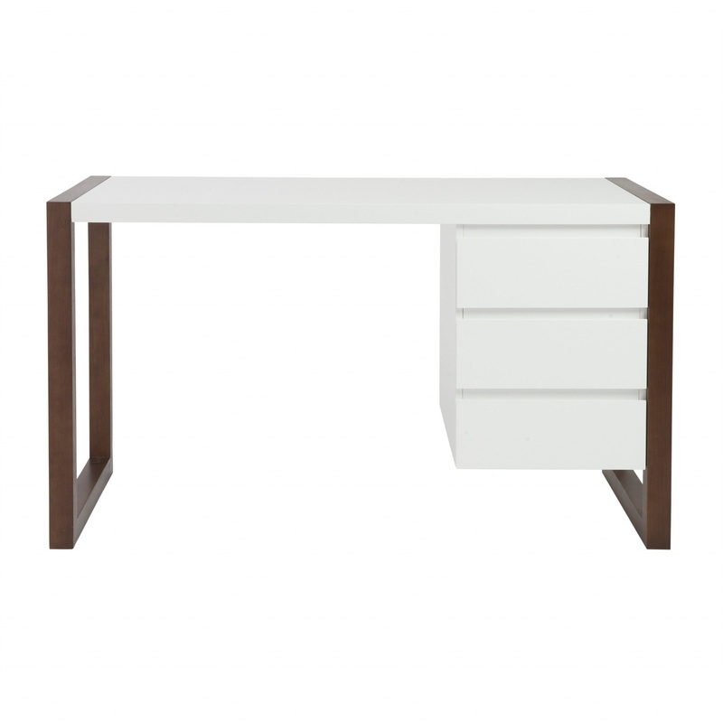 Simple Walnut and White Three Drawer Desk By Homeroots