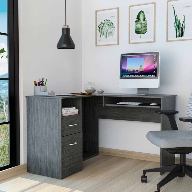 Thorpe Gray Oak L Shaped Computer Desk By Homeroots