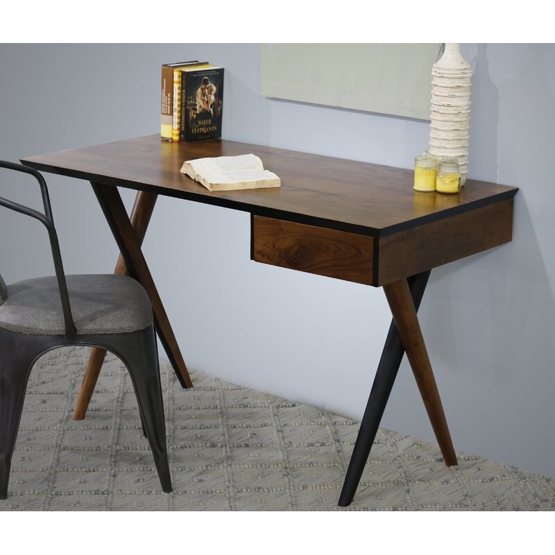 Two Tone Criss Cross Wooden Desk By Homeroots