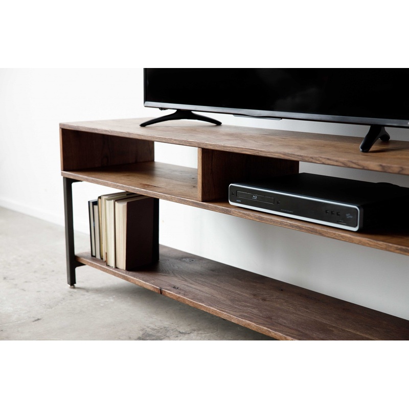 Warm Dark Finish Maple And Steel TV Stand and Media Center By Homeroots