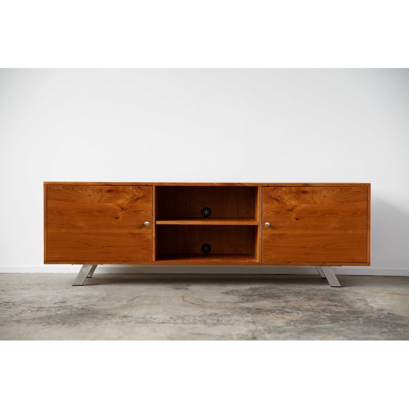 Warm Natural Cherry And Steel TV Stand or Media Center By Homeroots