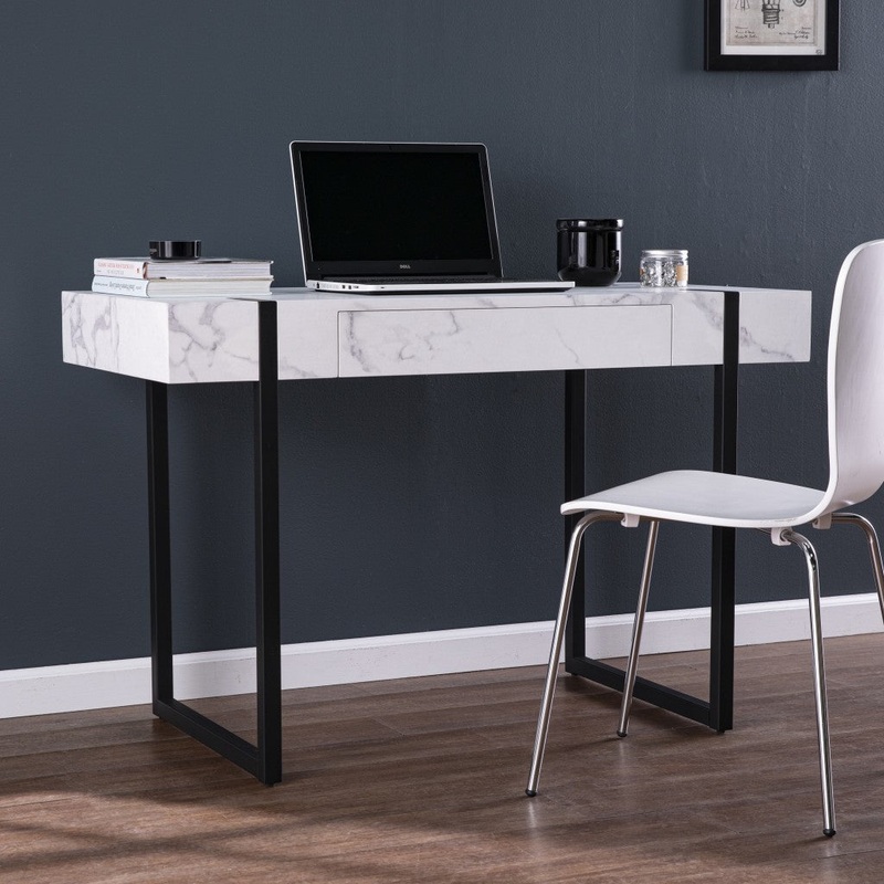 White Faux Marble Topped Desk By Homeroots