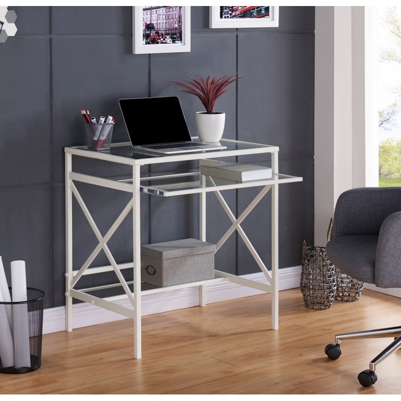 White Metal and Glass Compact Desk By Homeroots