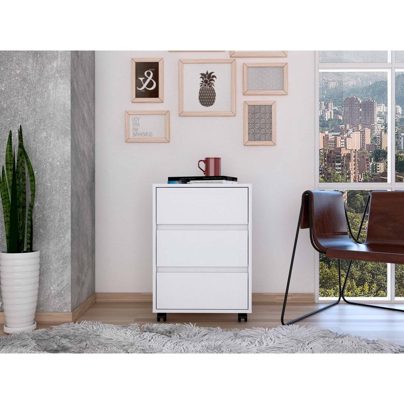 White Three Drawer Rolling Cabinet By Homeroots