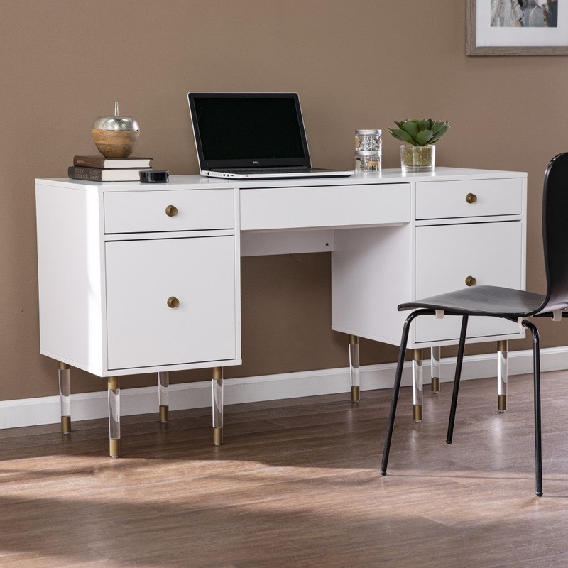 White Wood and Acrylic Writing Desk By Homeroots