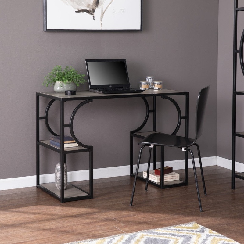 Wood and Iron Writing Desk with Storage By Homeroots
