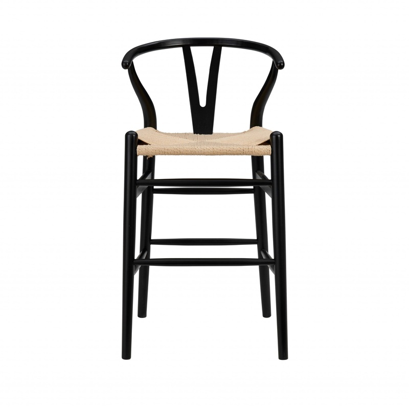 38" Black Solid Wood Counter Stool with Natural Seat By Homeroots