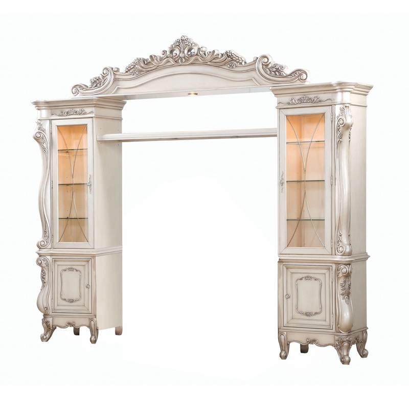 Antique White Wood Glass Poly-Resin Entertainment Center By Homeroots